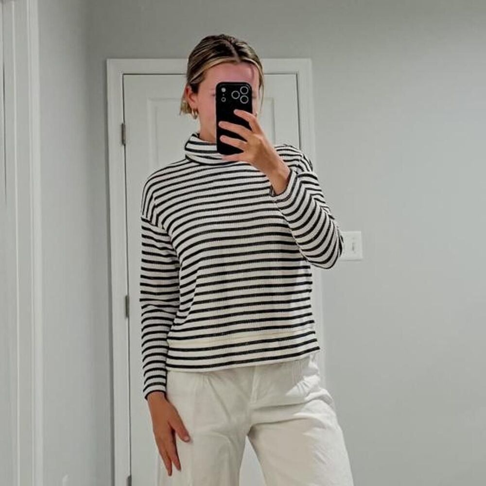 black and white striped cotton mock neck nautical talbots